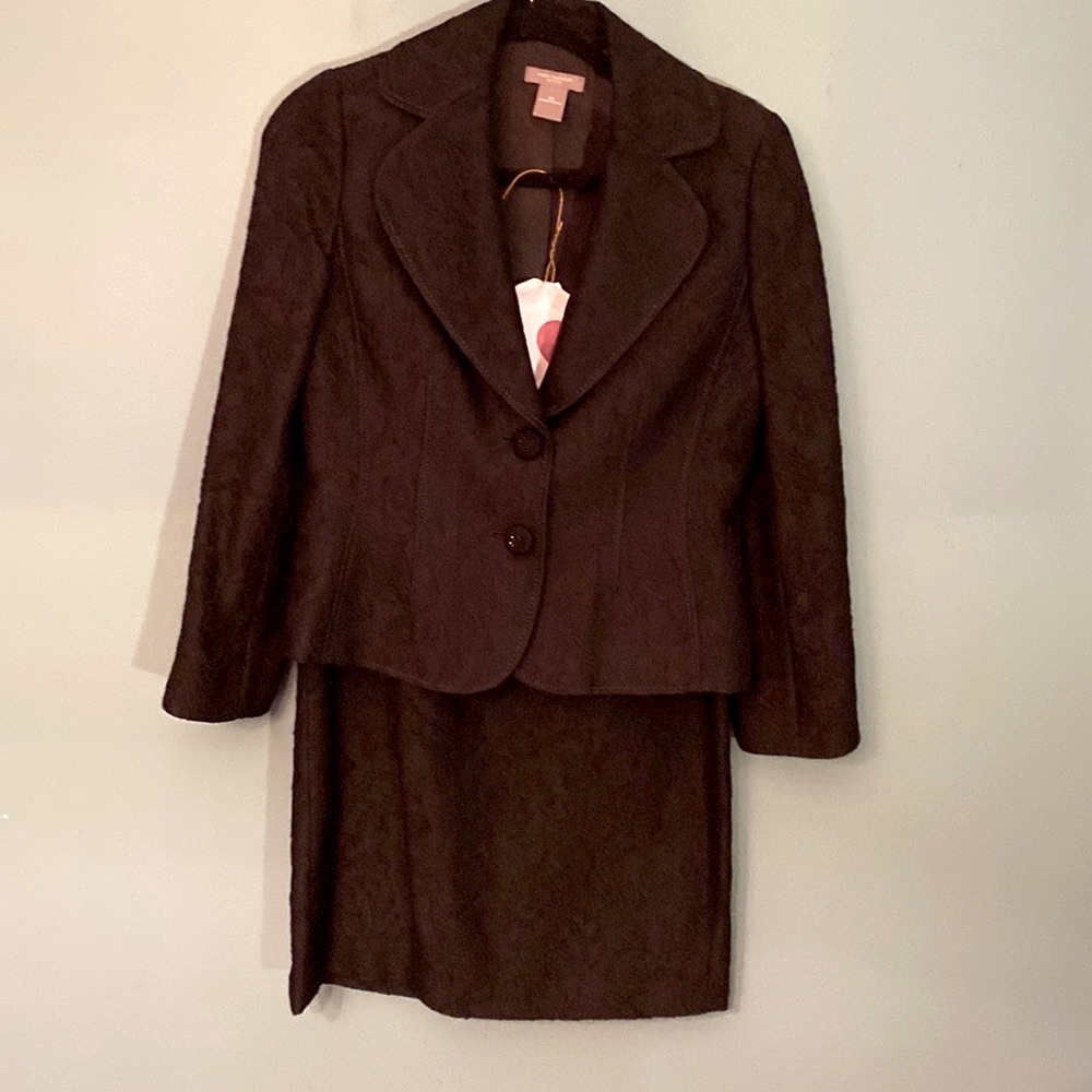 Ann Taylor Black brocade Wool skirt suit sz 8p